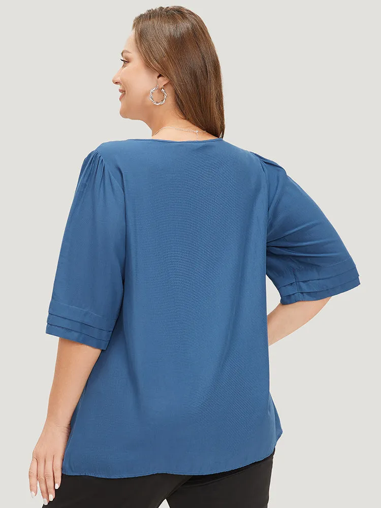 Plain Knot Neck Half Sleeve Layered Blouse sold by Bloomchic product image thumbnail 2