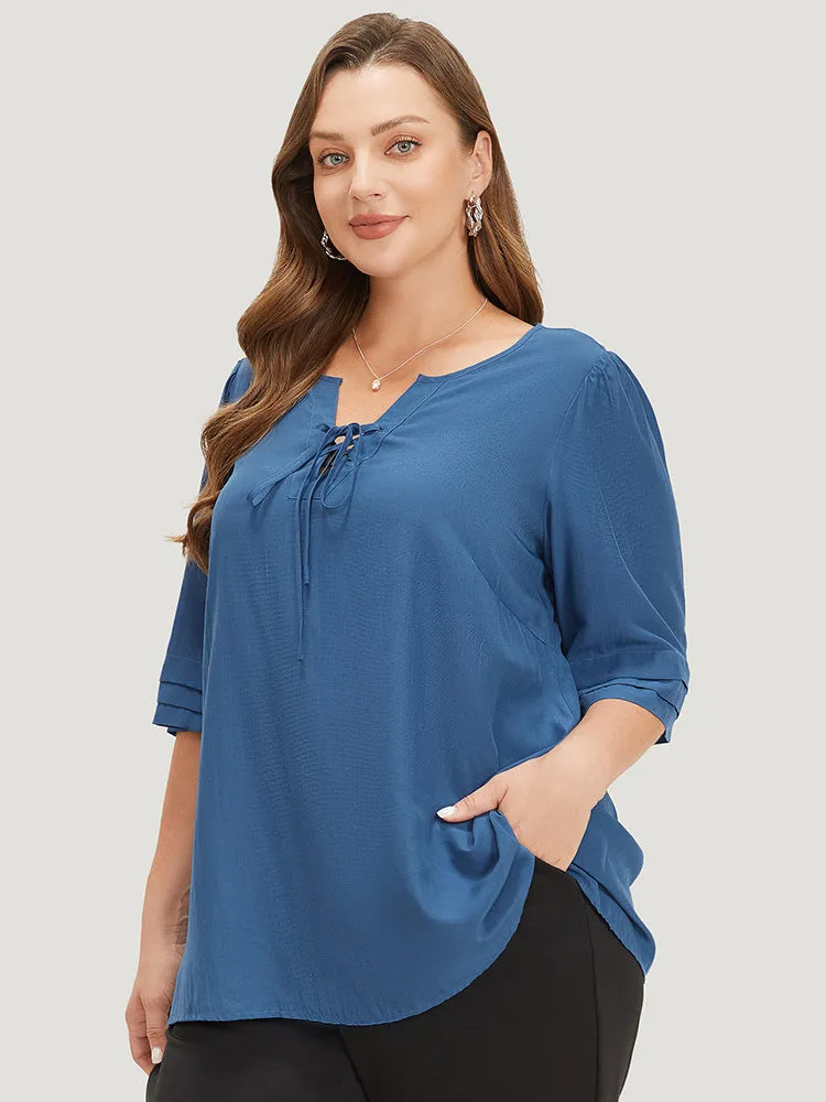 Plain Knot Neck Half Sleeve Layered Blouse sold by Bloomchic product image thumbnail 5
