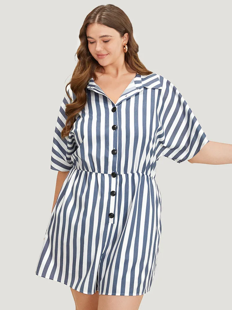 Shirt Collar Button Up Pocket Elastic Waist Romper sold by Bloomchic product image thumbnail 3