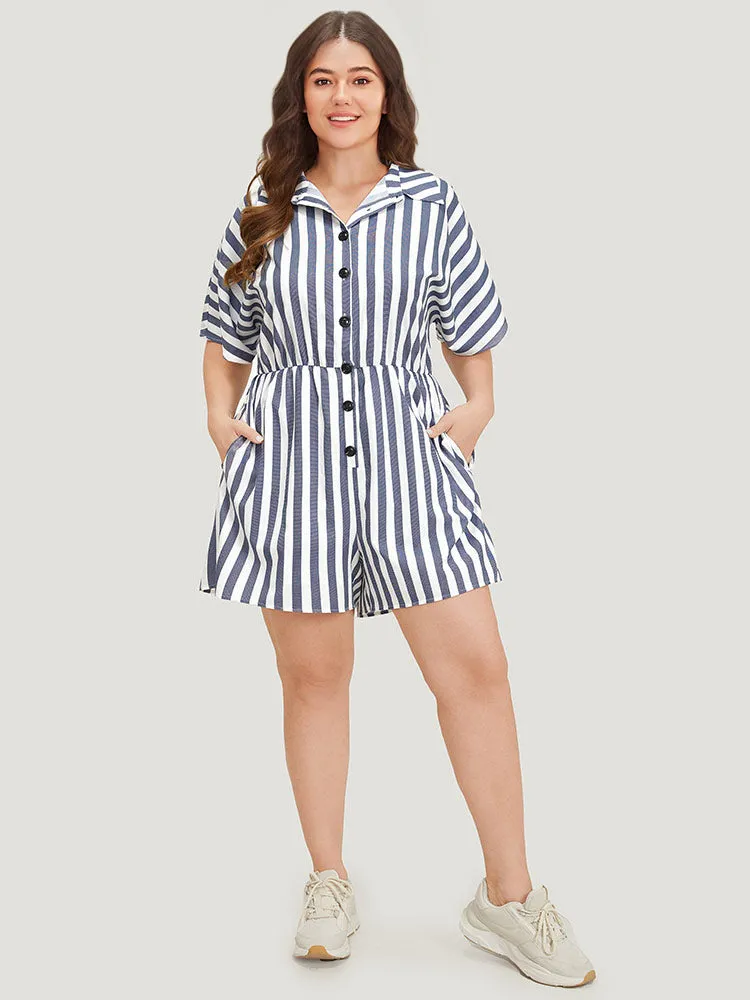 Shirt Collar Button Up Pocket Elastic Waist Romper sold by Bloomchic product image thumbnail 4