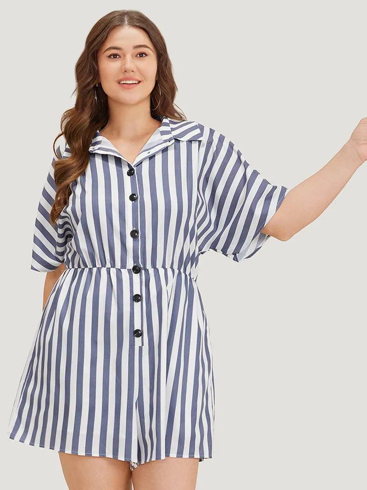Shirt Collar Button Up Pocket Elastic Waist Romper sold by Bloomchic