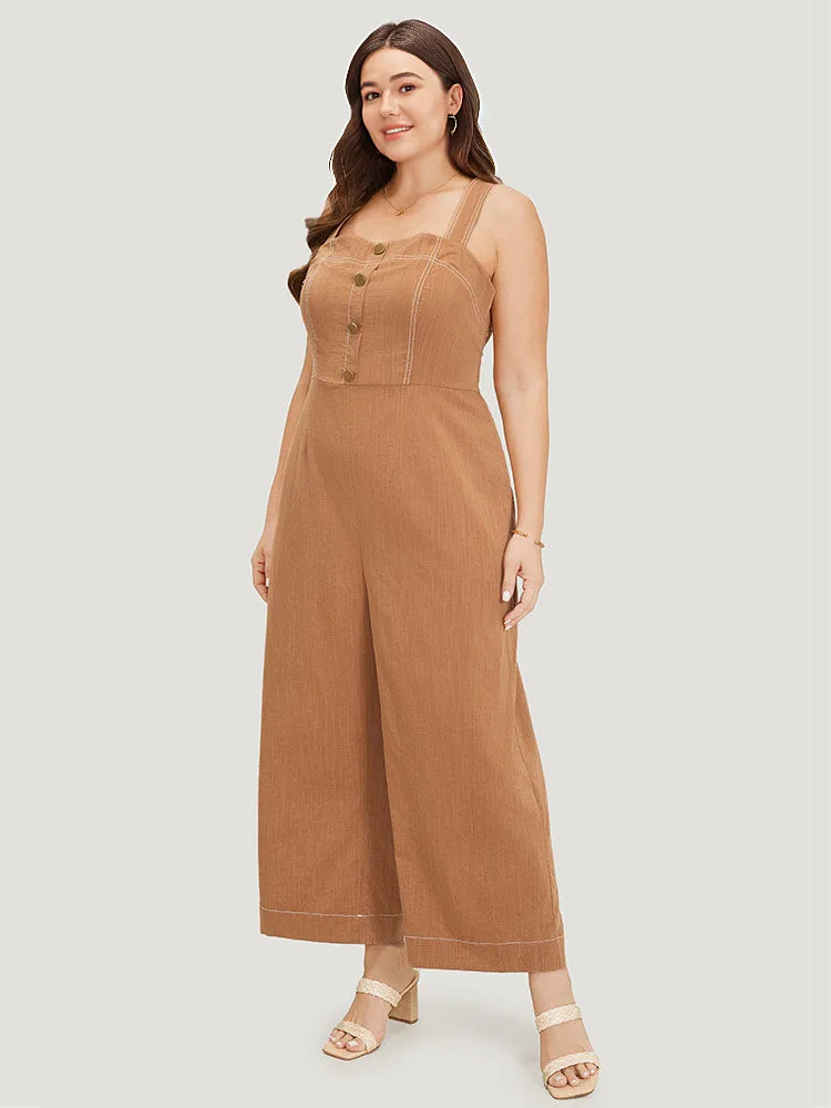 Solid Button Detail Pocket Stitch Zipper Cami Jumpsuit sold by Bloomchic product image thumbnail 3