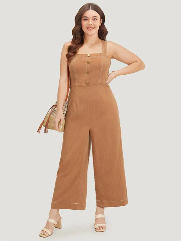 Solid Button Detail Pocket Stitch Zipper Cami Jumpsuit sold by Bloomchic