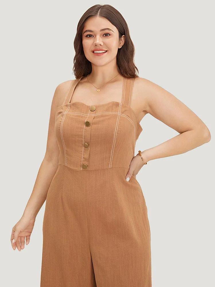Solid Button Detail Pocket Stitch Zipper Cami Jumpsuit sold by Bloomchic product image thumbnail 5