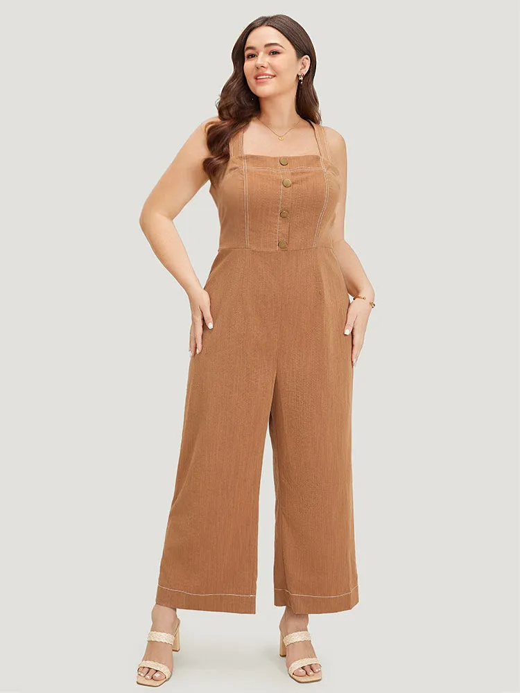 Solid Button Detail Pocket Stitch Zipper Cami Jumpsuit sold by Bloomchic product image thumbnail 2