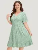 Ditsy Floral Plicated Detail Ruffles Wideband Waist Dress sold by Bloomchic