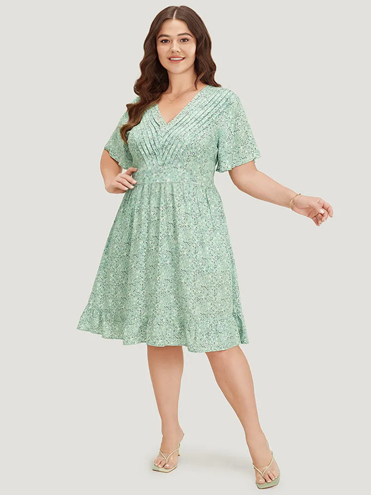 Ditsy Floral Plicated Detail Ruffles Wideband Waist Dress sold by Bloomchic product image thumbnail 4