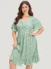 Ditsy Floral Plicated Detail Ruffles Wideband Waist Dress sold by Bloomchic