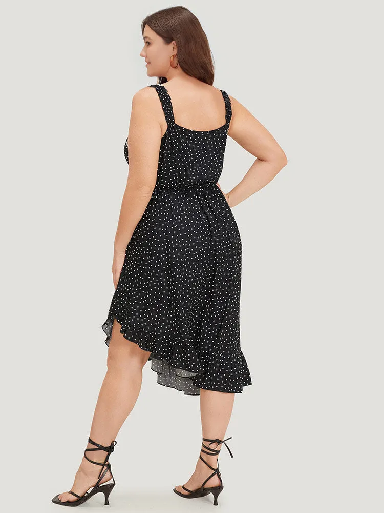 Polka Dot Square Neck Ruffle Asymmetrical Hem Cami Dress sold by Bloomchic product image thumbnail 4