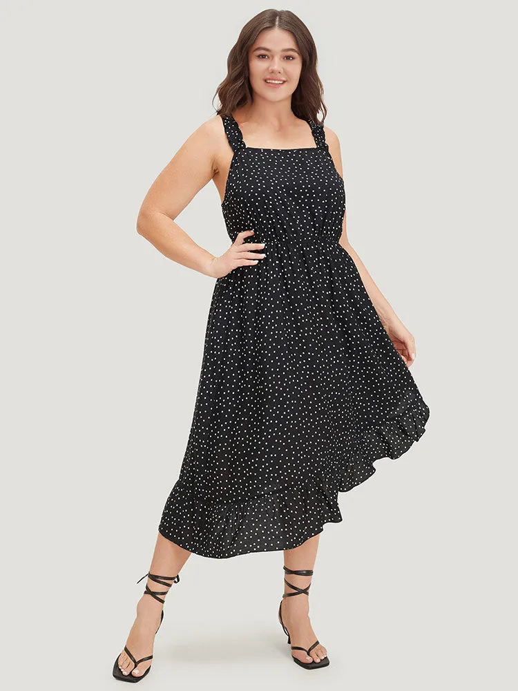 Polka Dot Square Neck Ruffle Asymmetrical Hem Cami Dress sold by Bloomchic