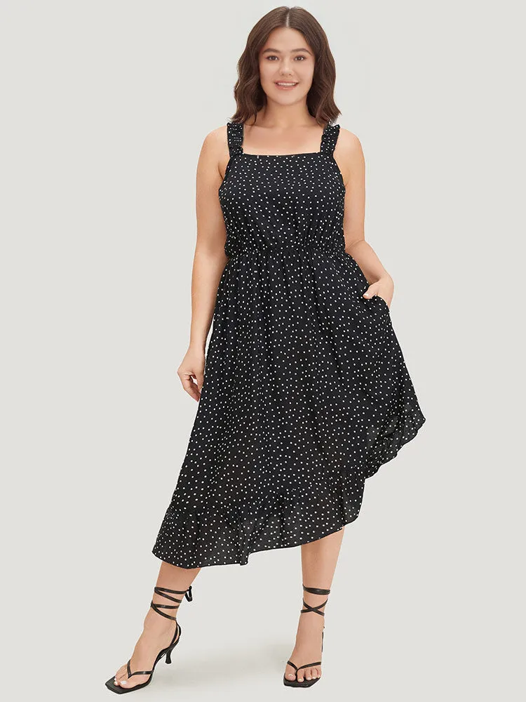 Polka Dot Square Neck Ruffle Asymmetrical Hem Cami Dress sold by Bloomchic product image thumbnail 3