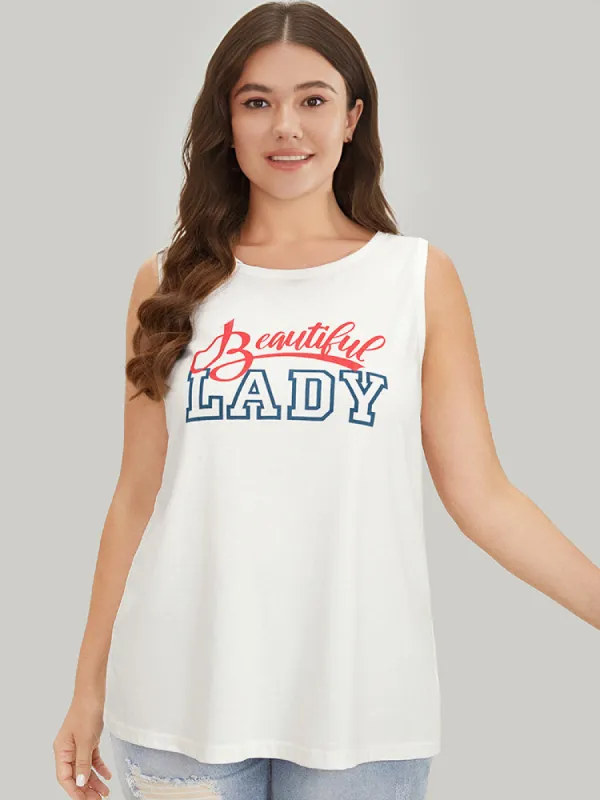 Letter Print Crew Neck Graphic Tank Top sold by Bloomchic