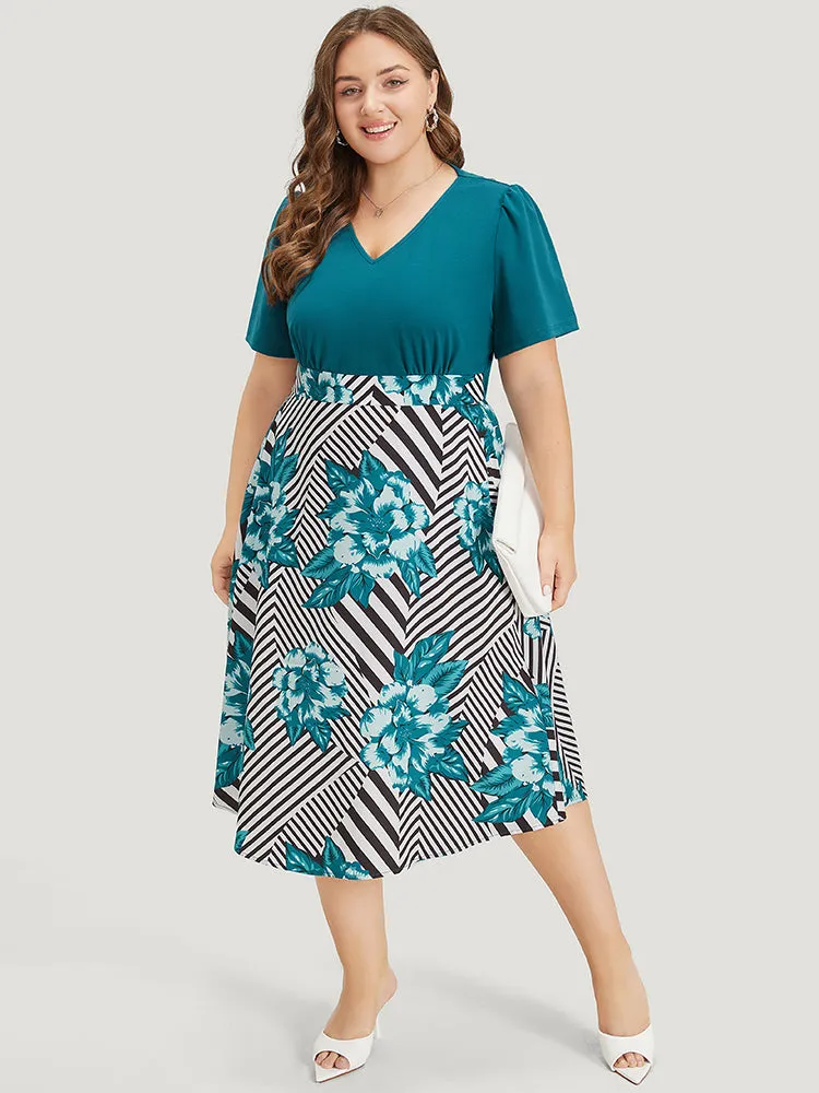 Floral & Striped Patchwork Pocket Gathered Dress sold by Bloomchic product image thumbnail 3