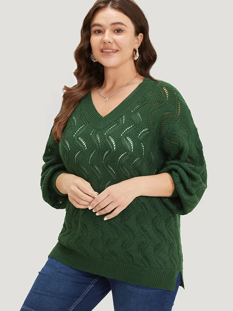 Plain Hollow Out V Neck Pullover sold by Bloomchic product image thumbnail 3