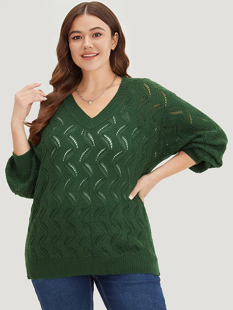 Plain Hollow Out V Neck Pullover sold by Bloomchic