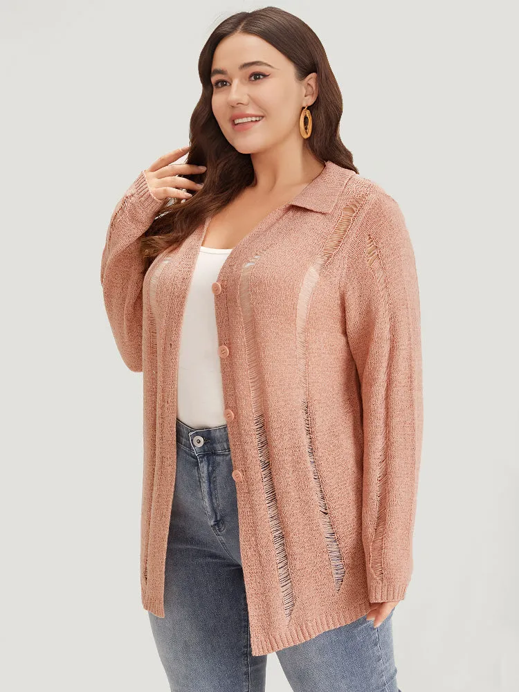 Solid Lapel Collar Button Up Mesh Cardigan sold by Bloomchic product image thumbnail 4