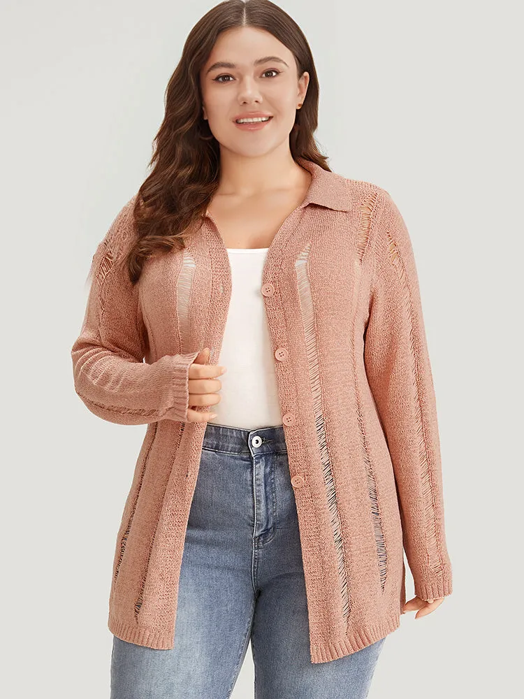 Solid Lapel Collar Button Up Mesh Cardigan sold by Bloomchic product image thumbnail 5
