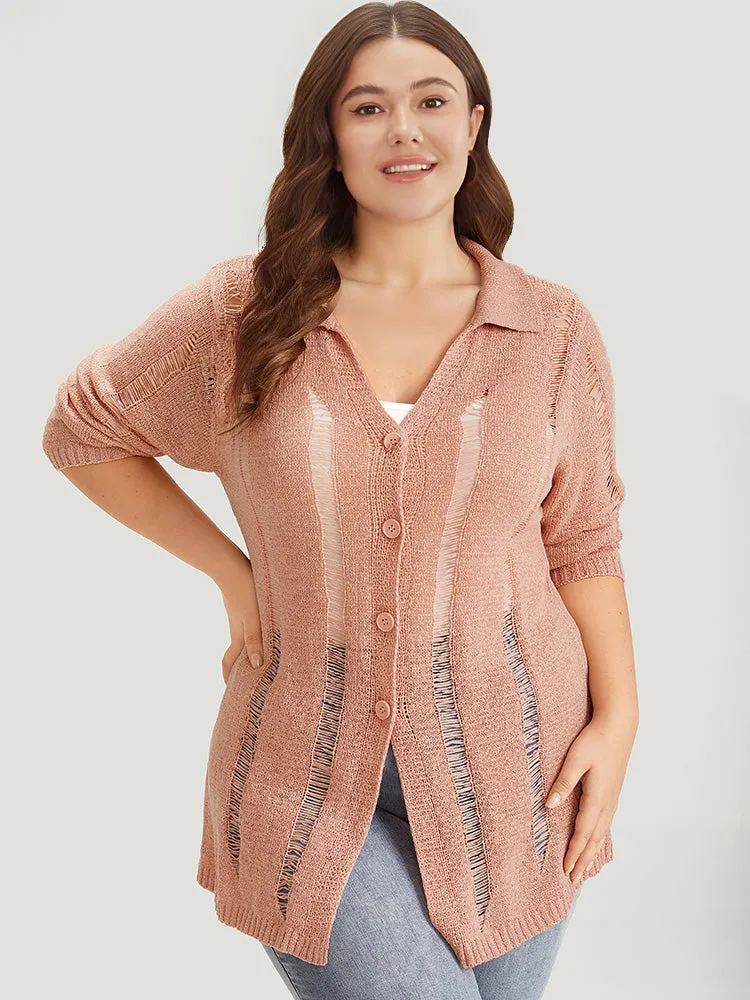 Solid Lapel Collar Button Up Mesh Cardigan sold by Bloomchic product image thumbnail 3