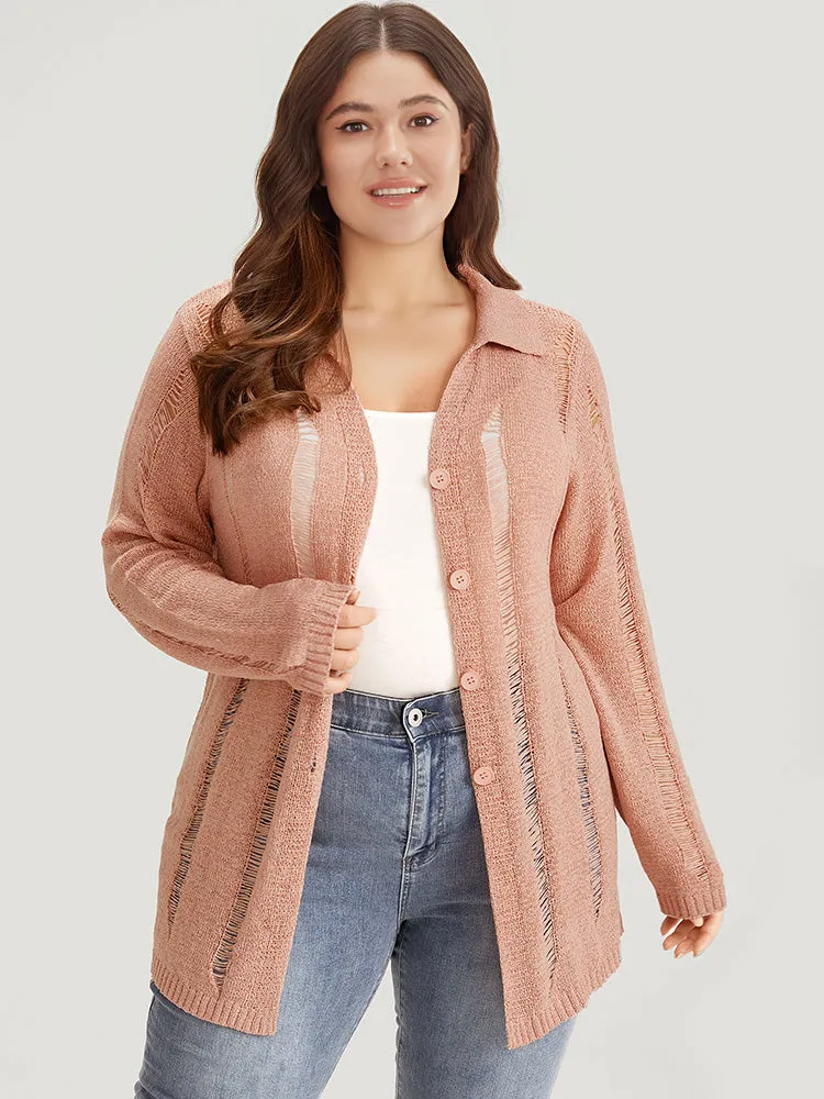 Solid Lapel Collar Button Up Mesh Cardigan sold by Bloomchic