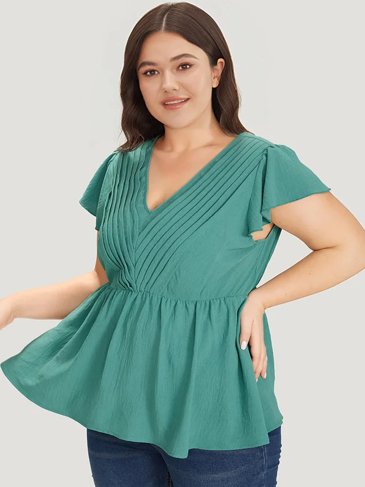 Solid Pleated Flutter Cap Sleeve Blouse sold by Bloomchic product image thumbnail 5