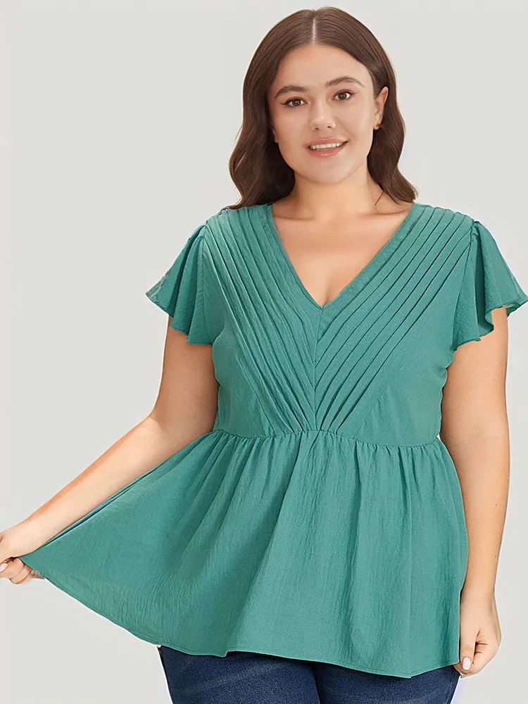 Solid Pleated Flutter Cap Sleeve Blouse sold by Bloomchic product image thumbnail 2