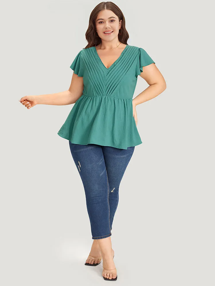 Solid Pleated Flutter Cap Sleeve Blouse sold by Bloomchic product image thumbnail 3