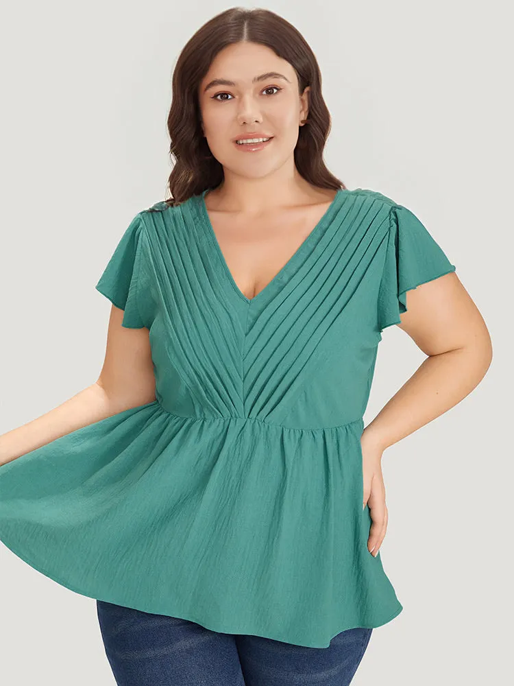 Solid Pleated Flutter Cap Sleeve Blouse sold by Bloomchic product image thumbnail 4