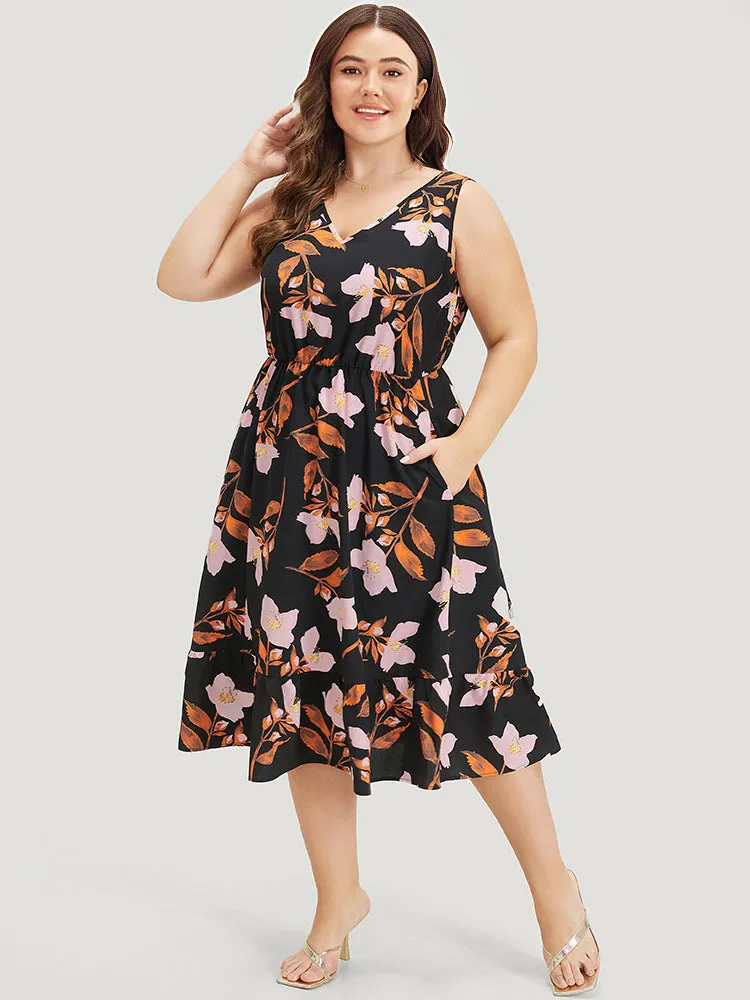 Floral Print Pocket V Neck Elastic Waist Sleeveless Dress sold by Bloomchic product image thumbnail 3