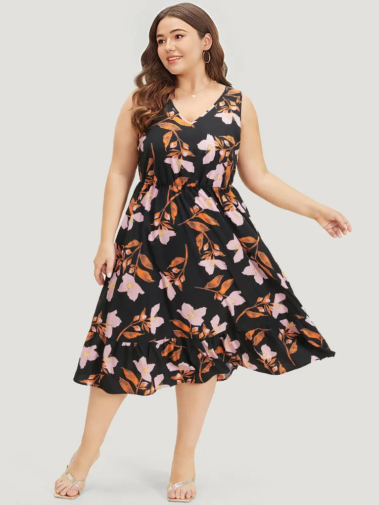 Floral Print Pocket V Neck Elastic Waist Sleeveless Dress sold by Bloomchic product image thumbnail 4