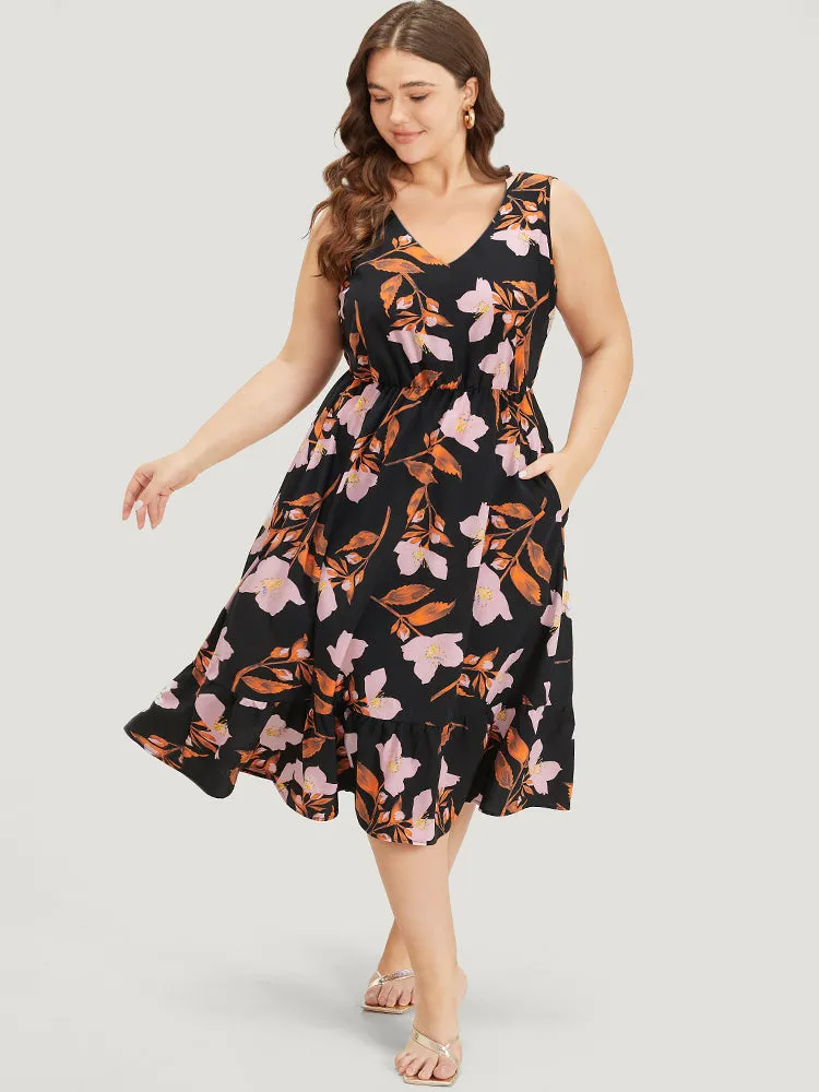 Floral Print Pocket V Neck Elastic Waist Sleeveless Dress sold by Bloomchic product image thumbnail 2