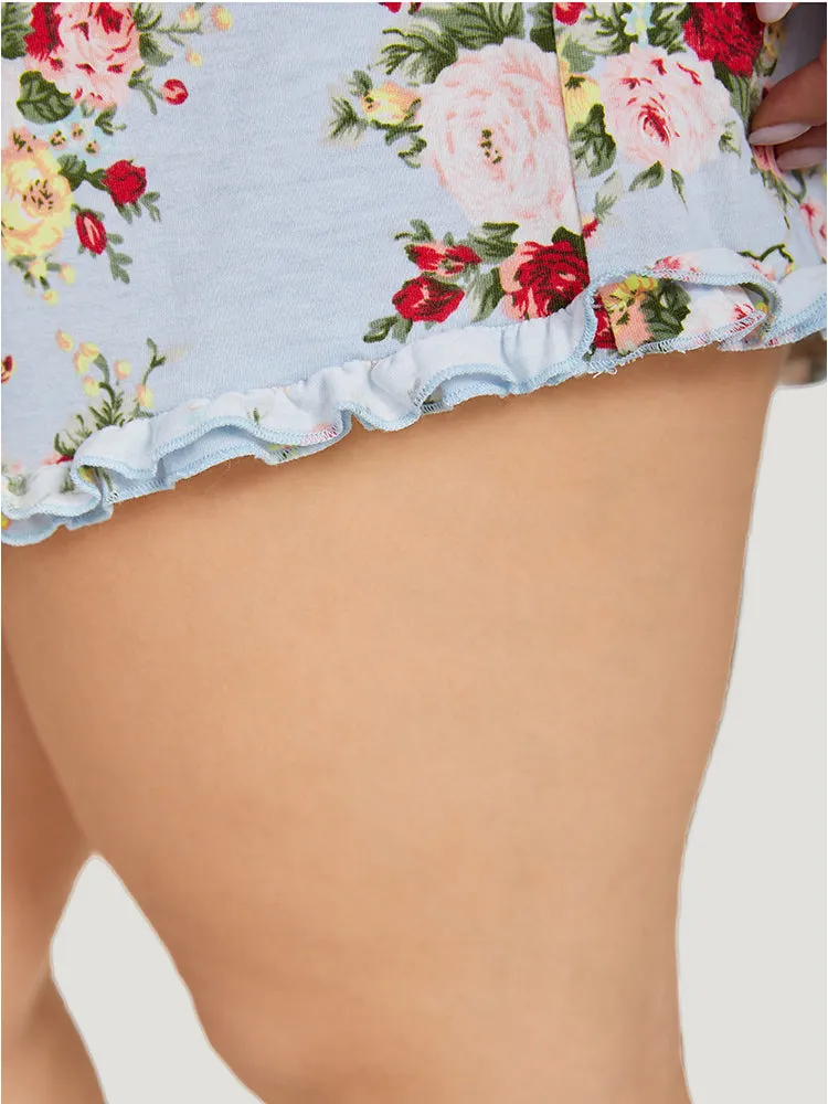 Floral Print Elastic Waist Frill Trim Sleep Shorts sold by Bloomchic product image thumbnail 5
