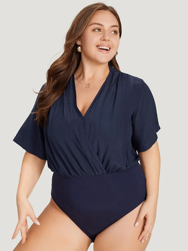 Solid Overlap Collar Pleated Bodysuit sold by Bloomchic product image thumbnail 3