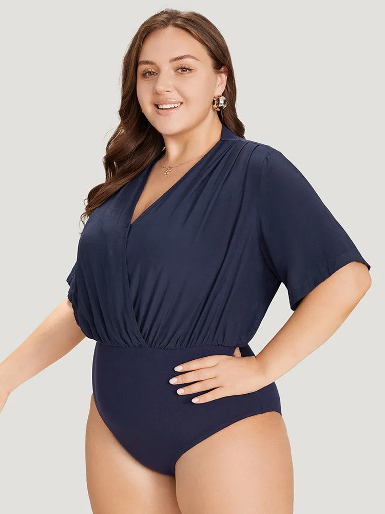 Solid Overlap Collar Pleated Bodysuit sold by Bloomchic product image thumbnail 5