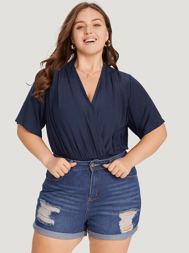 Solid Overlap Collar Pleated Bodysuit sold by Bloomchic product image thumbnail 2