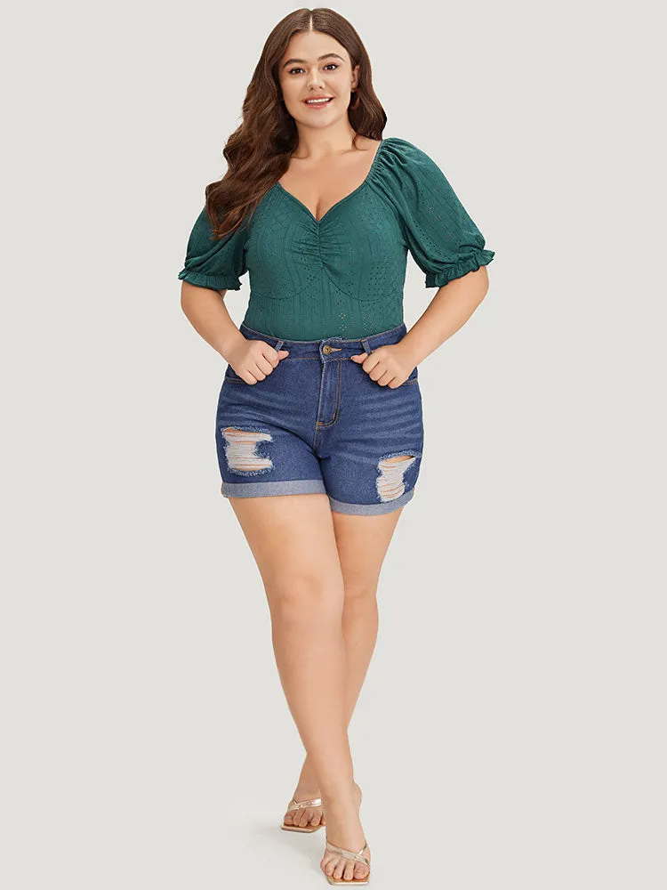 Plain Cut Out Ruched Puff Sleeve Bodysuit sold by Bloomchic product image thumbnail 4