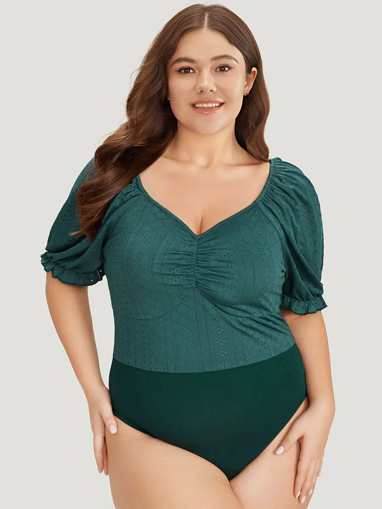 Plain Cut Out Ruched Puff Sleeve Bodysuit sold by Bloomchic