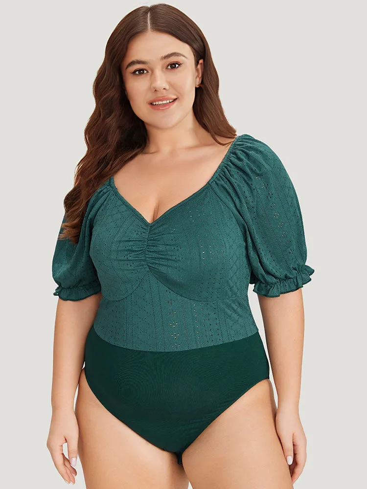 Plain Cut Out Ruched Puff Sleeve Bodysuit sold by Bloomchic product image thumbnail 5