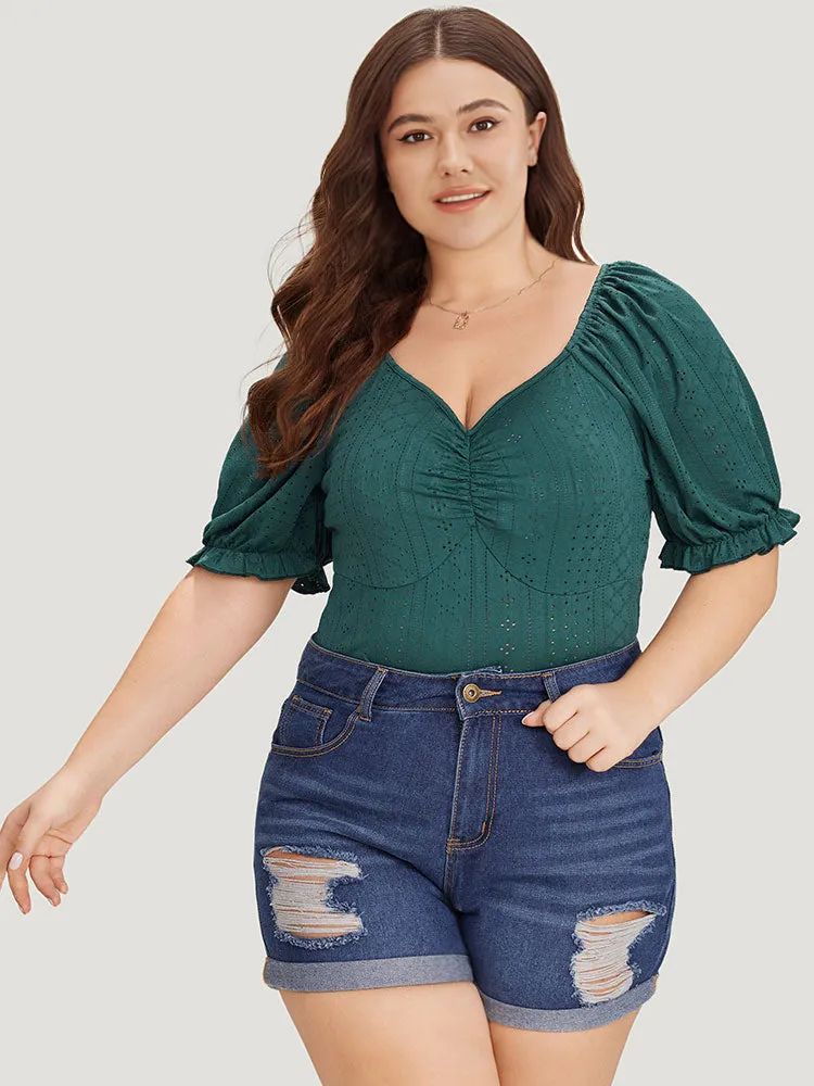 Plain Cut Out Ruched Puff Sleeve Bodysuit sold by Bloomchic product image thumbnail 2