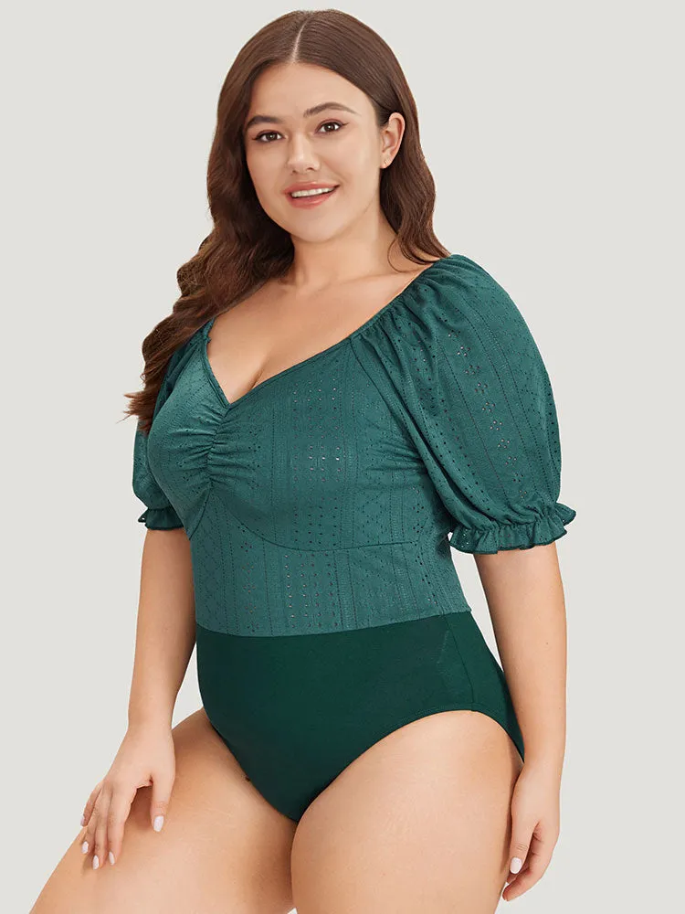 Plain Cut Out Ruched Puff Sleeve Bodysuit sold by Bloomchic product image thumbnail 3