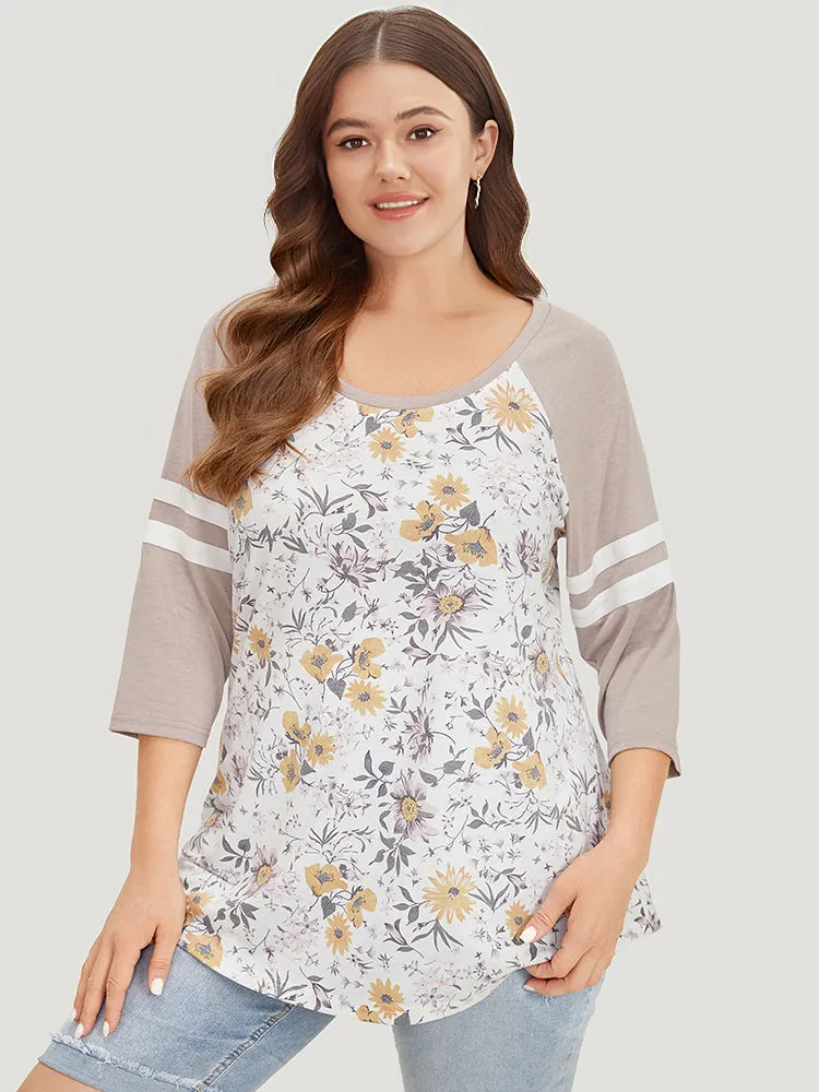 Floral Print Patchwork Raglan Sleeve T-shirt sold by Bloomchic product image thumbnail 5