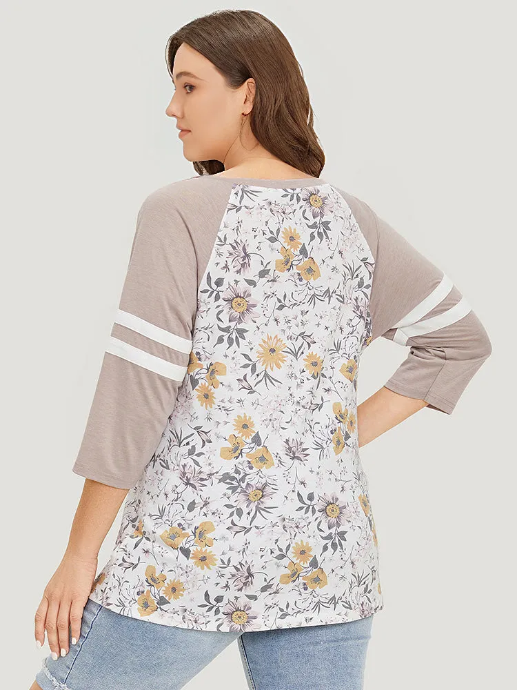 Floral Print Patchwork Raglan Sleeve T-shirt sold by Bloomchic product image thumbnail 2