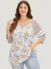 Floral Print Patchwork Raglan Sleeve T-shirt sold by Bloomchic