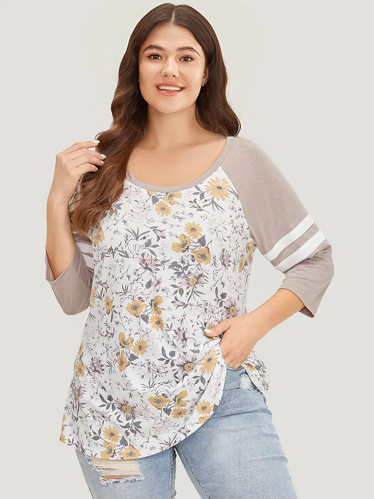 Floral Print Patchwork Raglan Sleeve T-shirt sold by Bloomchic product image thumbnail 3