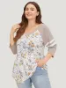 Floral Print Patchwork Raglan Sleeve T-shirt sold by Bloomchic