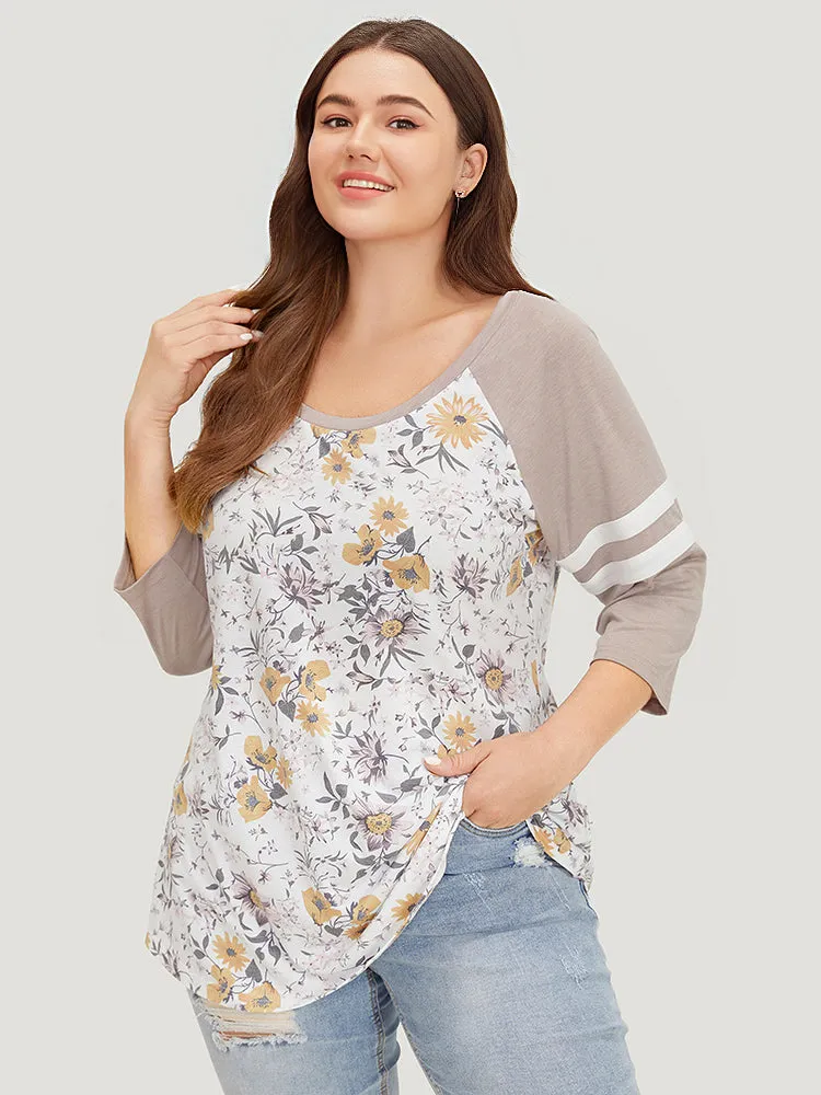 Floral Print Patchwork Raglan Sleeve T-shirt sold by Bloomchic product image thumbnail 4