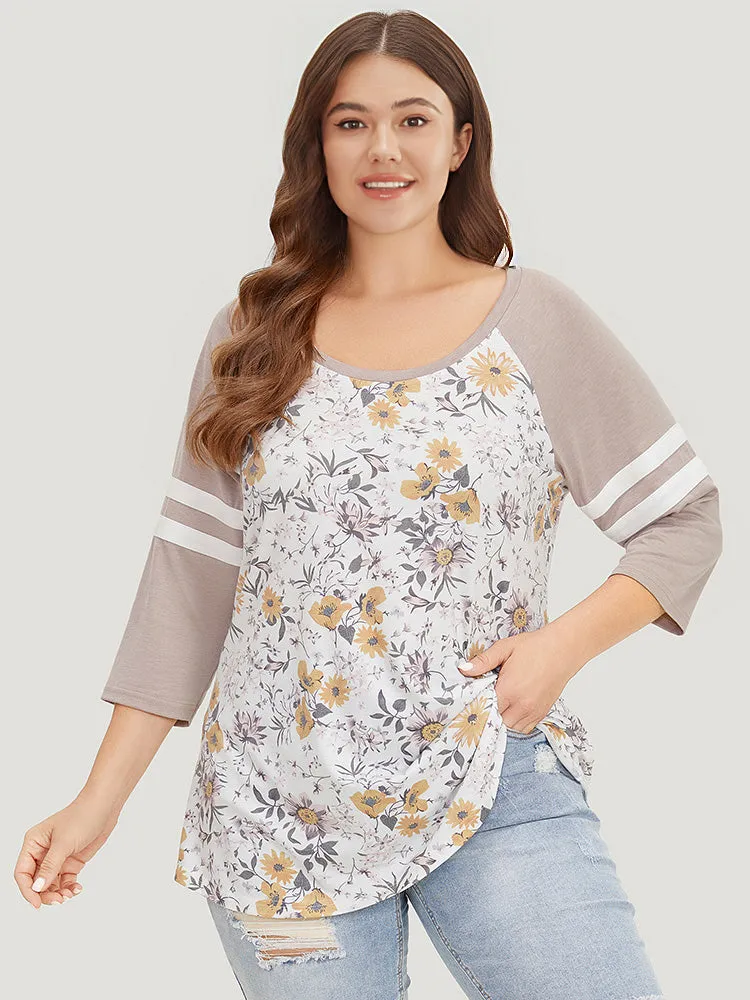 Floral Print Patchwork Raglan Sleeve T-shirt sold by Bloomchic