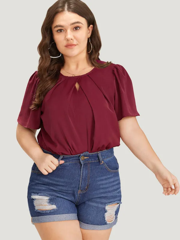 Plain Keyhole Plicated Detail Puff Sleeve Bodysuit sold by Bloomchic