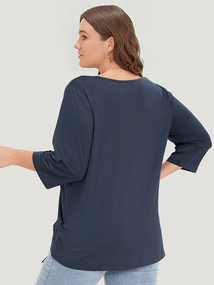 solid V Neck Drawstring Gathered T-shirt sold by Bloomchic product image thumbnail 2