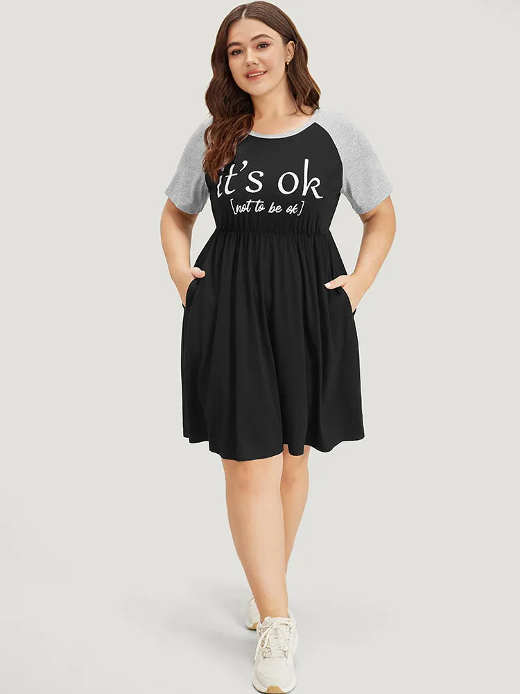 Supersoft Essentials Letter Print Raglan Sleeve Elastic Waist Dress sold by Bloomchic product image thumbnail 5