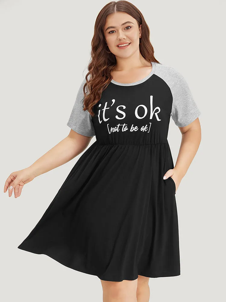 Supersoft Essentials Letter Print Raglan Sleeve Elastic Waist Dress sold by Bloomchic product image thumbnail 3